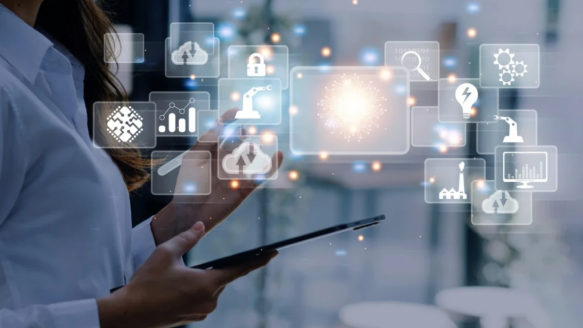 A flat design illustration depicting a megaphone surrounded by icons symbolizing various digital marketing and communication channels and strategies.