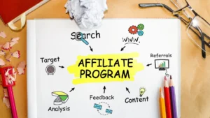 Concepts and key elements of affiliate marketing, including websites, search, referrals, content, feedback, analysis, and targeting.